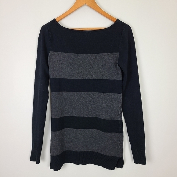 Le Chateau Black & Gray Striped Long Knit Sweater - Picture 10 of 16